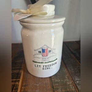 Rae Dunn LET FREEDOM RING Canister Patriotic Themed Barn American Flag NEW